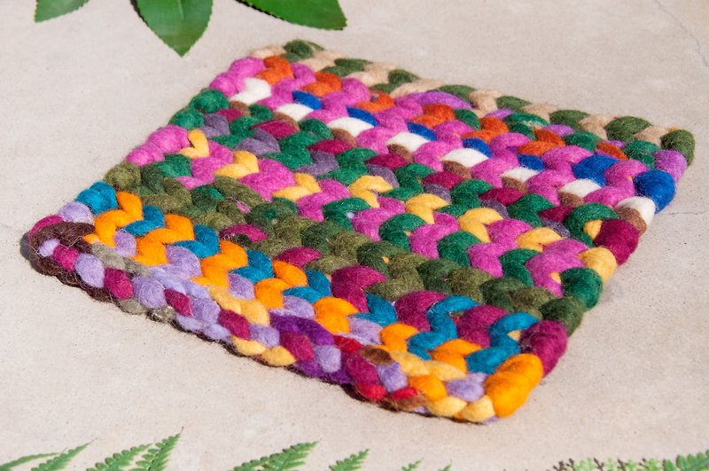 Ethnic style forest wool felt pot mat, rainbow placemat, potholder- Peach rainbow juice stripe weaving