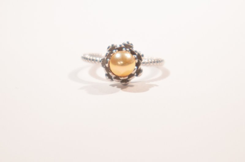 925純銀5.5-6mm天然淡水珍珠香檳橙金色-天然罕有色-花托戒指 - 戒指 - 珍珠 橘色