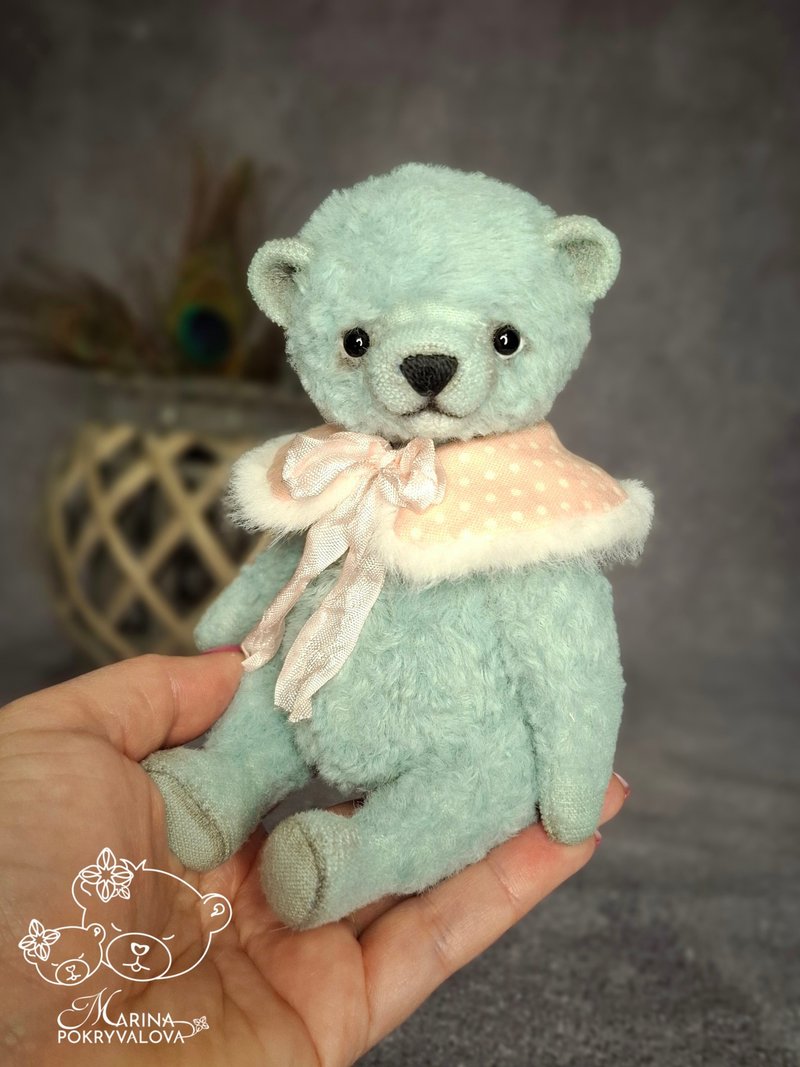 Mint teddy bear New year gift Cute bear toy Handmade gift - Stuffed Dolls & Figurines - Other Materials Green