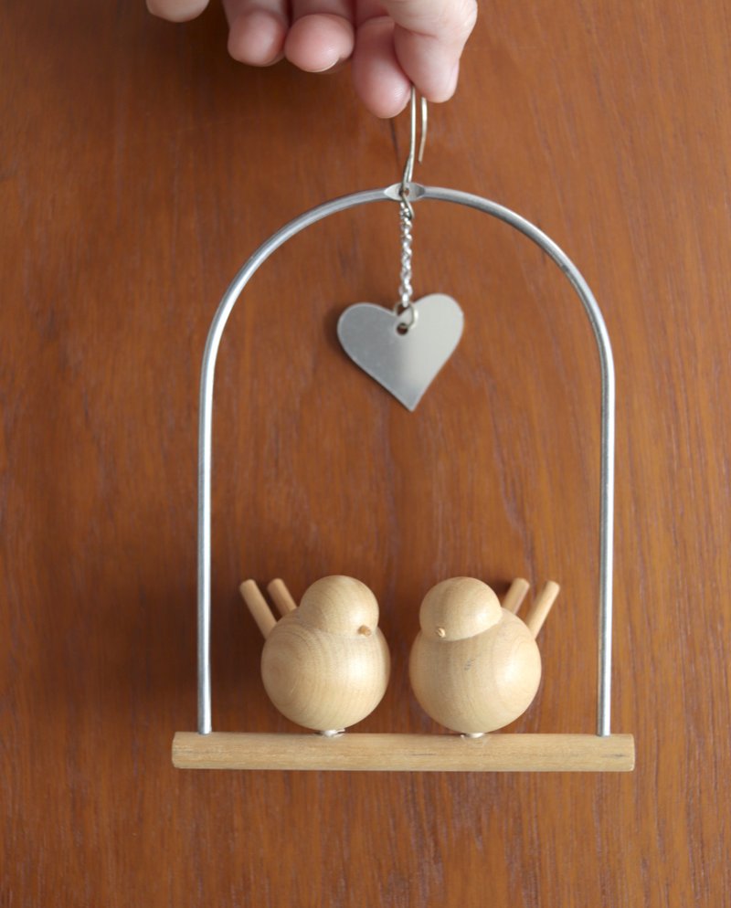 芬蘭aarikka雙雙對語鳥兒心掛飾 - 擺飾/家飾品 - 木頭 橘色