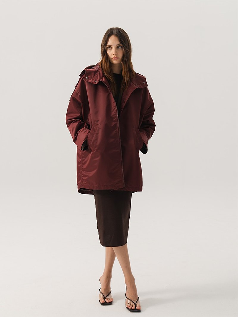 環保女性個性軍裝長版外套 (3色) - 外套/大衣 - 尼龍 紅色