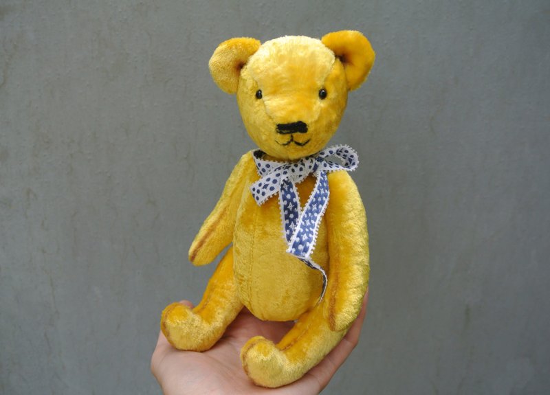 玩具熊 Yellow Teddy Bear, Antique plush bear, stuffed toy, handmade bear - 玩偶/公仔 - 其他人造纖維 黃色