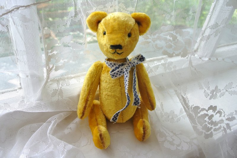 玩具熊 Yellow Teddy Bear, Antique plush bear, stuffed toy, handmade bear - 公仔/玩偶 - 其他人造纖維 黃色