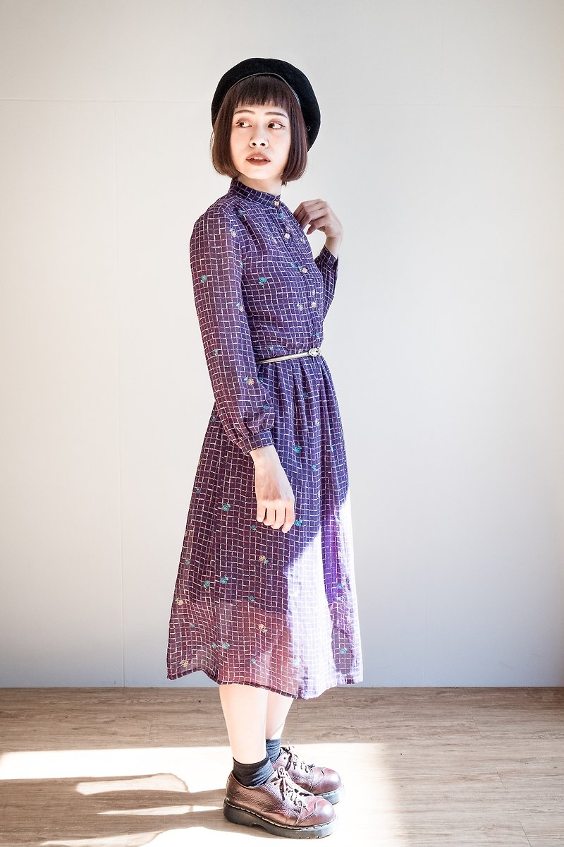 Vintage / 長袖洋裝 no.22 tk - 連身裙 - 聚酯纖維 紫色