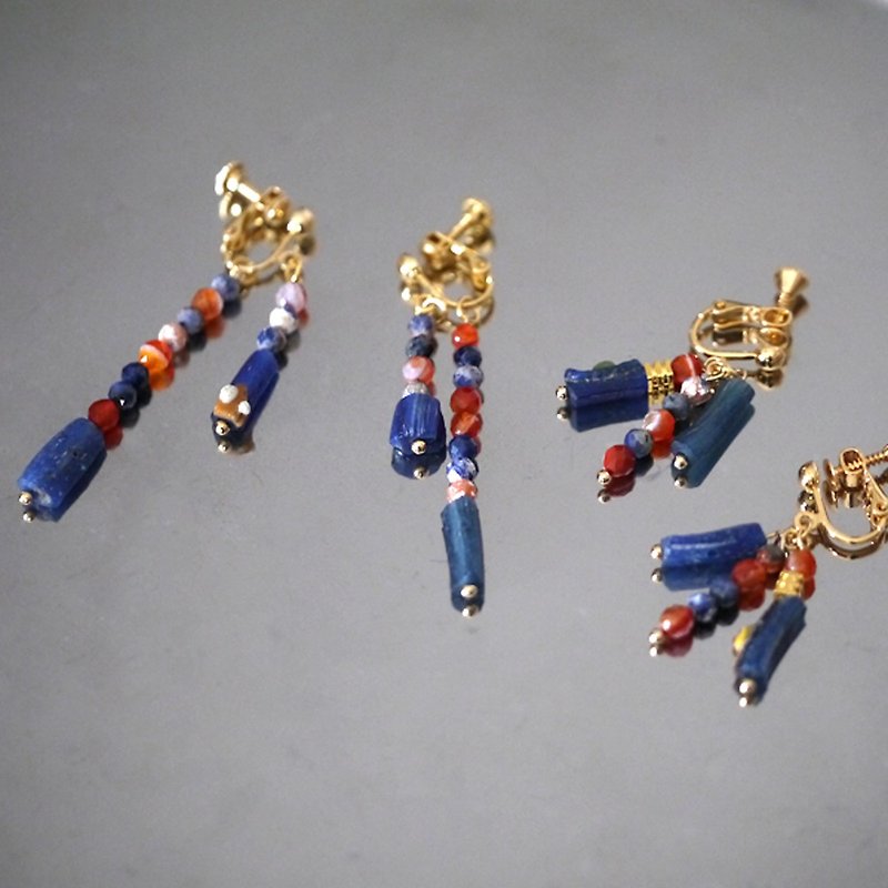 Roman-glass earrings   -blue glass- - Earrings & Clip-ons - Glass Blue