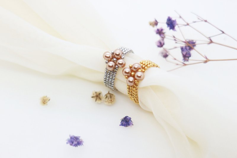 Beaded Ring/Weaving Bead Series-Promise (Champagne) - แหวนทั่วไป - วัสดุอื่นๆ 