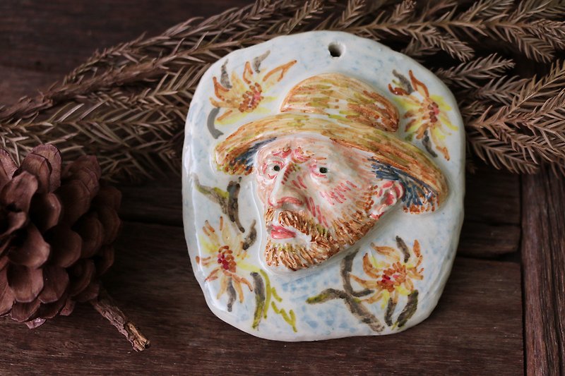 Ceramic Vangogh on frame - 花瓶/花器 - 陶 黃色
