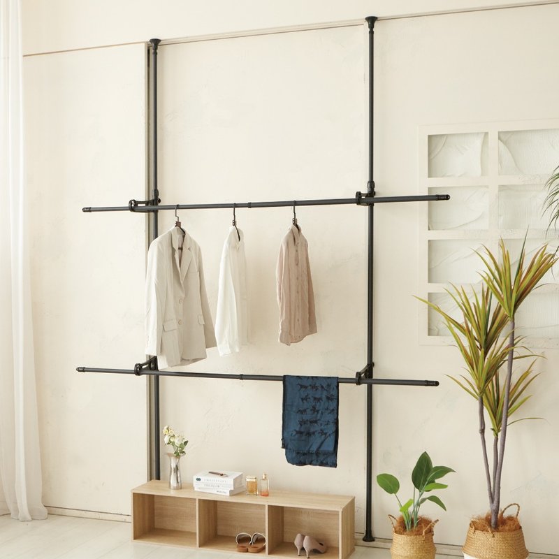 Upright double-pole telescopic clothes hanger (2 colors) - Hangers & Hooks - Other Metals Black