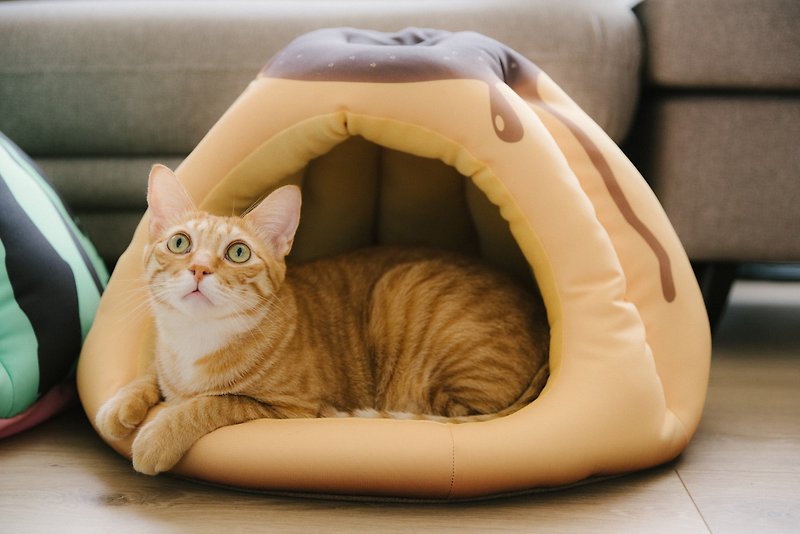 Big Warm House - Caramel Pudding Cat Nest Pet Bed Pet Sleeping Mat - Bedding & Cages - Polyester Yellow