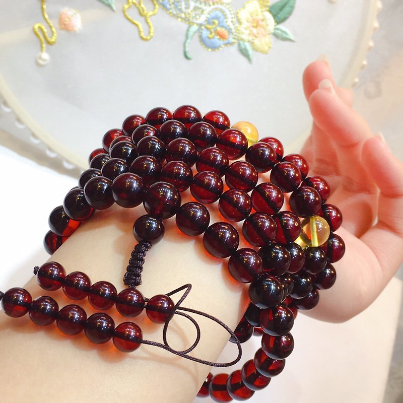 Natural blood amber 108 beads multi-circle bracelet with ruddy color, fashionable and no cracks