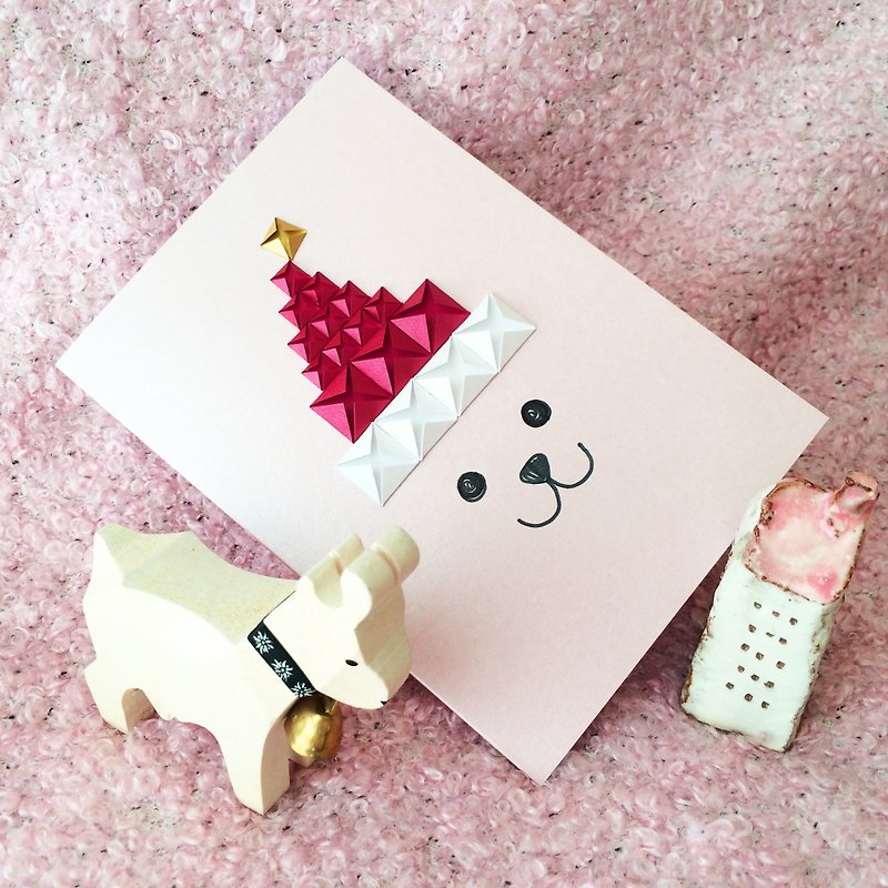 クリスマスカードベアピンククリスマスカード（ピンクパール/ブラウンゴールド） - カード・はがき - 紙 ピンク