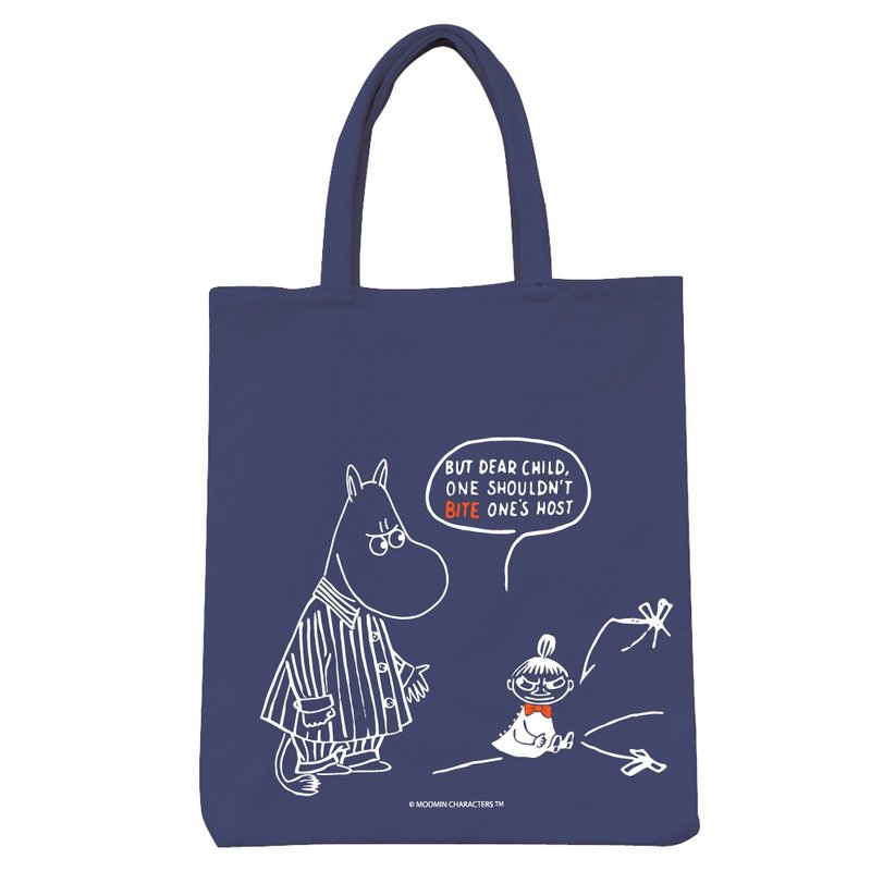 Moomin 噜噜 米 Authority-Color Picnic Bag [Battery Mind] (Cangqing) - กระเป๋าถือ - ผ้าฝ้าย/ผ้าลินิน สีน้ำเงิน