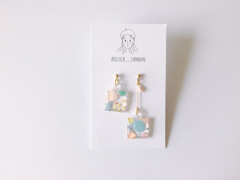Girls & Robots Series-Candy Making Machine Earrings Drop Two Ear Clips - Earrings & Clip-ons - Other Materials Orange