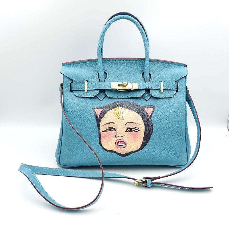 Custom-made hand-painted cartoon portrait bag genuine leather imitation Hermès classic platinum bag handbag