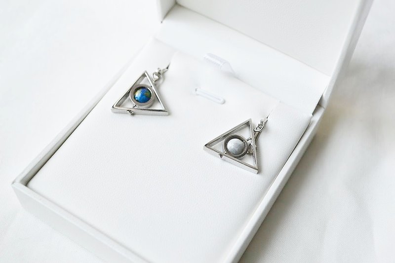 Earth Moon Triangle Earrings - Earrings & Clip-ons - Stainless Steel Silver