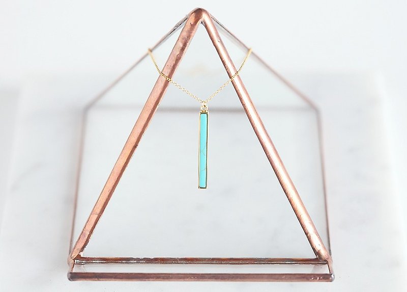 【14KGF】 Necklace, 16KGP Gem Turquoise Long Stick Bar - สร้อยคอ - หิน สีน้ำเงิน