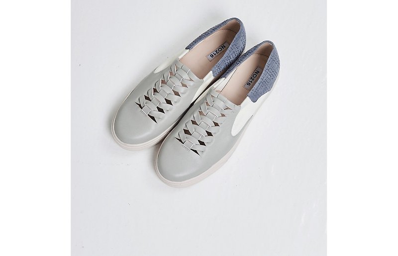 Openwork weaving comfortable casual shoes blue gray - Women's Casual Shoes - Genuine Leather Gray