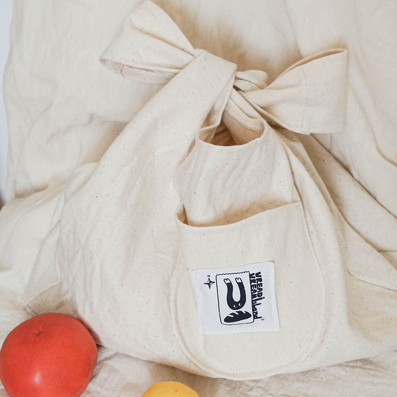 Handmade portable handle shopping bag - Handbags & Totes - Cotton & Hemp White