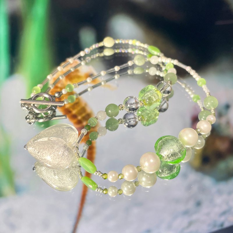 Sea Collection - 'Seahorse' ガラスクラフトハートネックレス - ネックレス - シルバー 多色