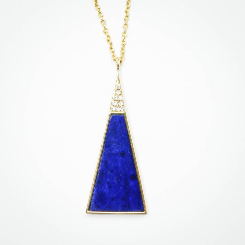 [Starry Sky Series-Triangle Geometry] Original 18K Gold Lapis Diamond Necklace - สร้อยคอ - เครื่องเพชรพลอย สีทอง