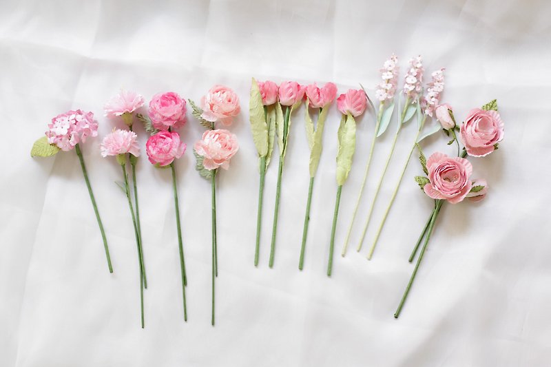 PRS003 : ดอกไม้สำหรับตกแต่งบ้าน เซ็ทดอกไม้สำหรับประดับตกแต่งแจกัน ในโทนสีชมพู - ของวางตกแต่ง - กระดาษ สึชมพู