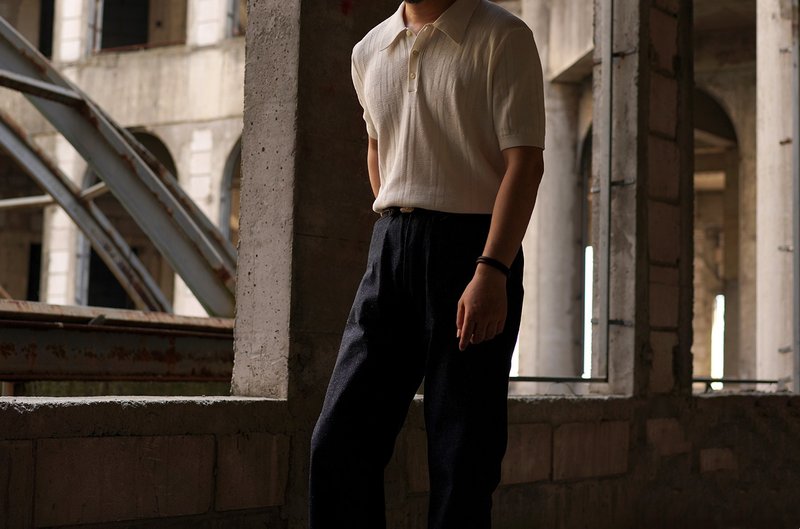 A century-old classic retro-style knitted Polo shirt is refreshing and skin-friendly and gender-neutral - Men's T-Shirts & Tops - Cotton & Hemp White