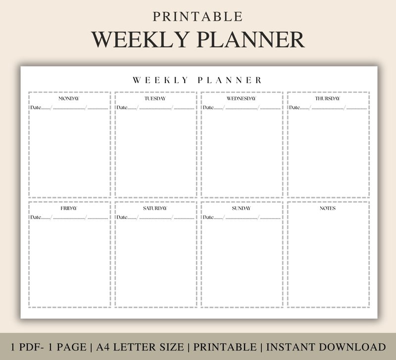 Minimalist Weekly Planner Printable: Simple A4 Organizer (Digital PDF) - 其他數位商品 - 其他材質 