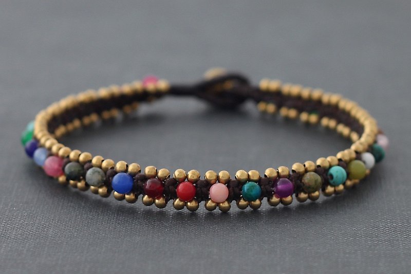 Candy Stone Woven Anklets Brass Cuff Ethnic Bohemian Tribal - Anklets & Ankle Bracelets - Stone Multicolor