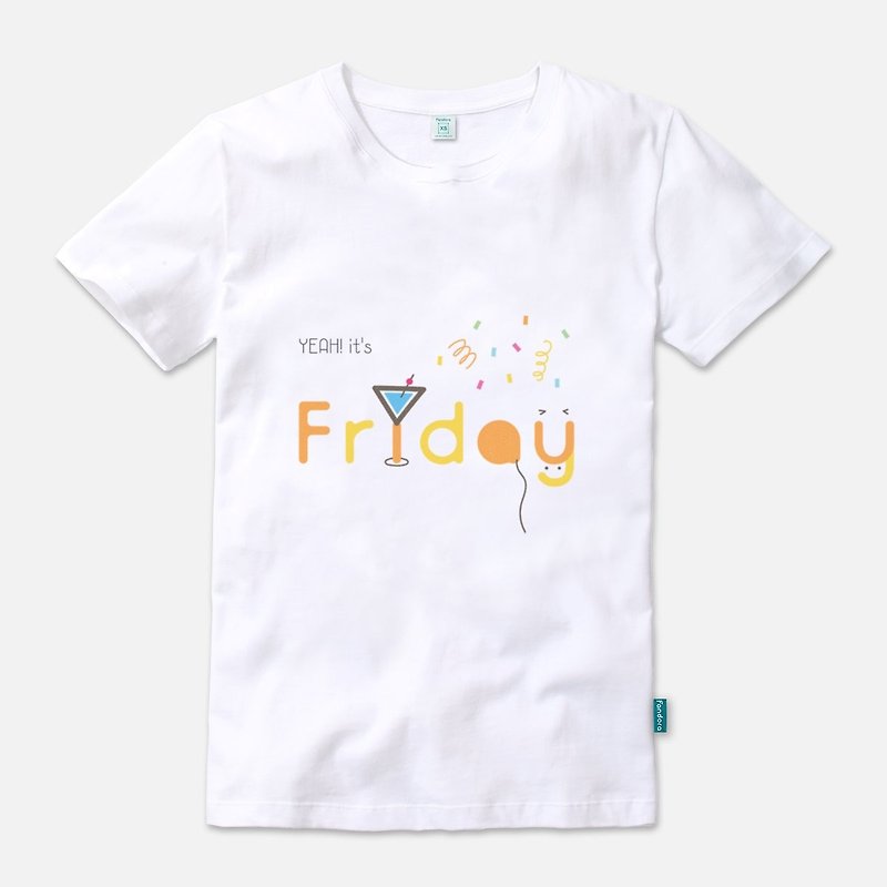 Happy Friday - Neutral Short Sleeve T-shirt - เสื้อฮู้ด - ผ้าฝ้าย/ผ้าลินิน ขาว