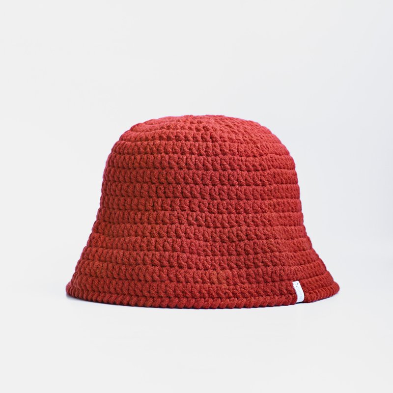 cloche-solid 鐘形帽-素色款 磚紅色 - 帽子 - 棉．麻 紅色