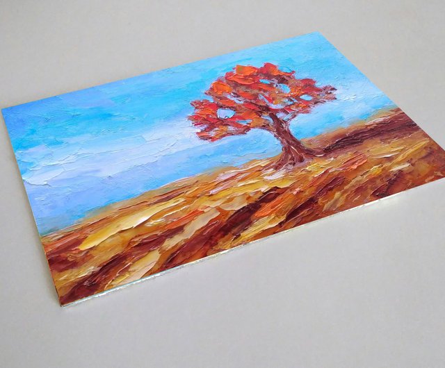 樫の木原画、秋の風景壁画、空のミニマリズム、手工油畫、油畫原