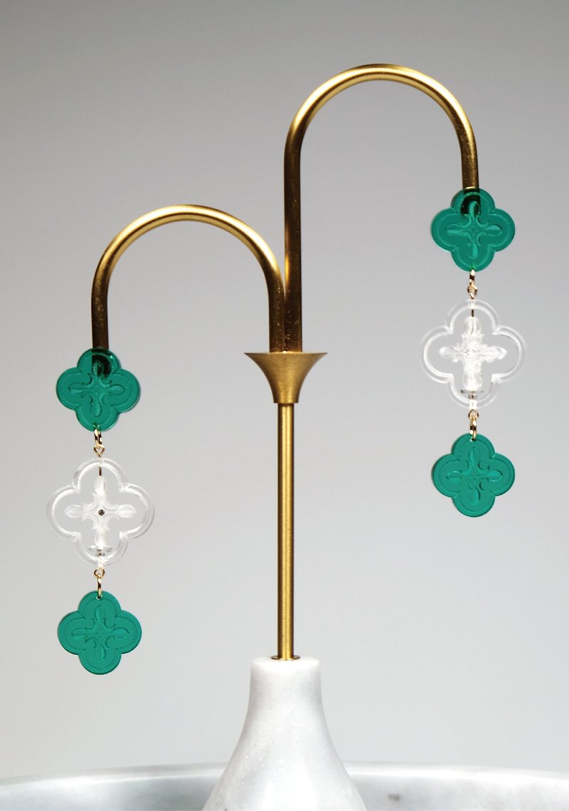 Golden Flow Handmade Jewelry Acrylic Series Earrings/ Clip-On NO.017 Old Window Glass