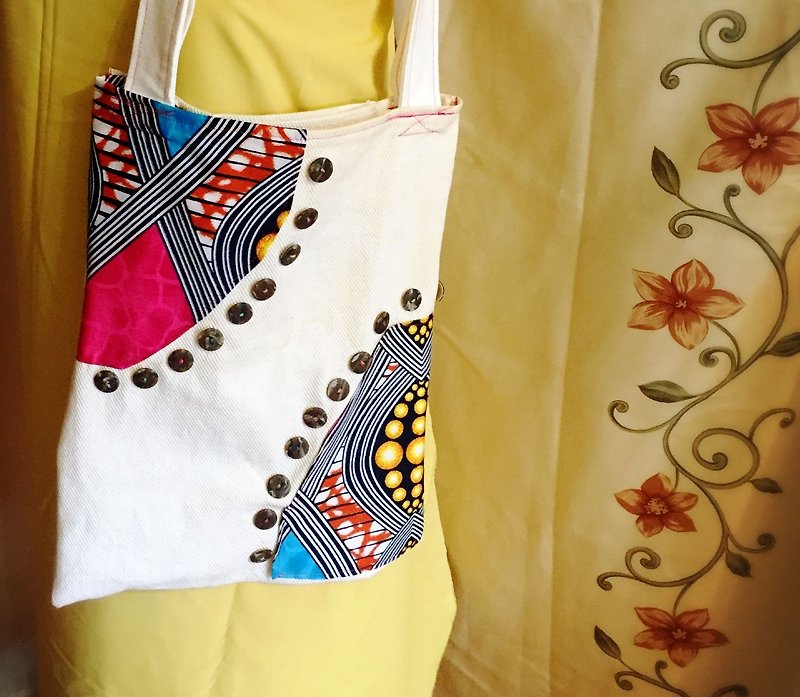 [Love Africa] Pink Lucky Stars Green Bag / Shoulder Bag / Side Bag / Tote - กระเป๋าถือ - ผ้าฝ้าย/ผ้าลินิน 