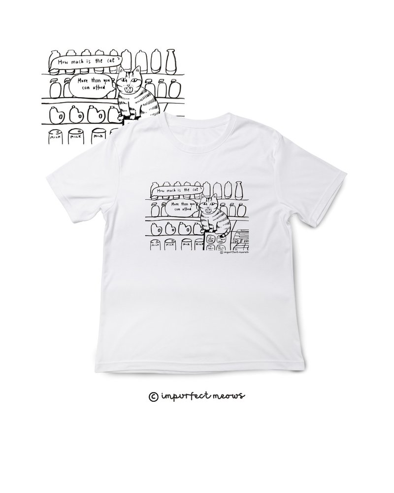 不完美貓咪 Impurfect Meows | 商店貓T-Shirt - 白 - 帽T/大學T - 棉．麻 白色
