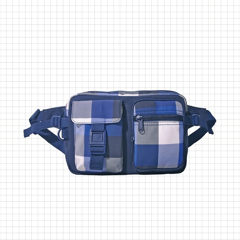 UP 個性口袋斜挎包 UP-2303-BH【 台灣原創品包包品牌】 - 側背包/斜孭袋 - 棉．麻 藍色