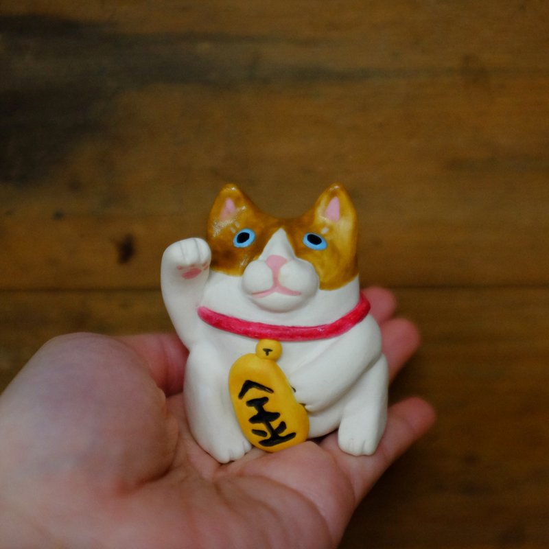 橘賓士款陶瓷招財貓 - 擺飾/家飾品 - 陶 橘色