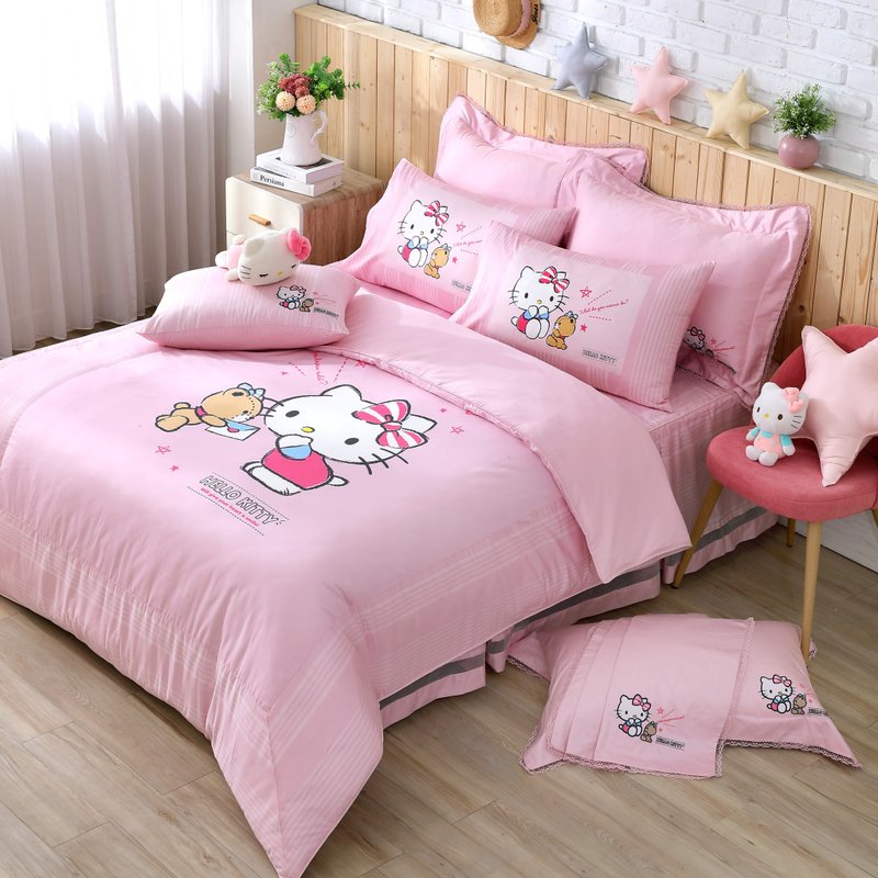 Hello Kitty-床罩/床包兩用被六件組-印刷款-正版授權-台灣製造 - 寢具/床包 - 棉．麻 