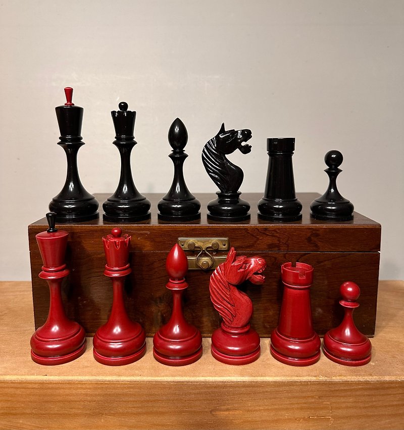 ソビエト/ロシアのチェスセット 1930-1935 (レプリカ) - ボードゲーム・玩具 - 木製 ブラック