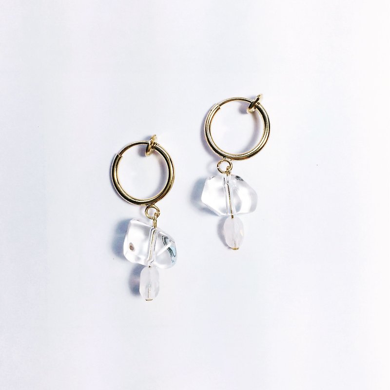 Transparent iceberg needle / clip earring - Earrings & Clip-ons - Gemstone Transparent