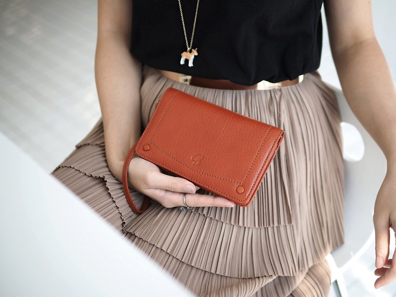 Kylie (orange-brown) : Medium wallet, Leather wallet, Mocha - 長短皮夾/錢包 - 真皮 咖啡色