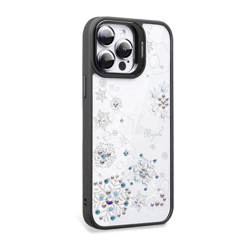 iPhone 15系列 防震雙料隱形立架彩鑽手機殼-紛飛雪-黑框 - 手機殼/手機套 - 其他材質 多色