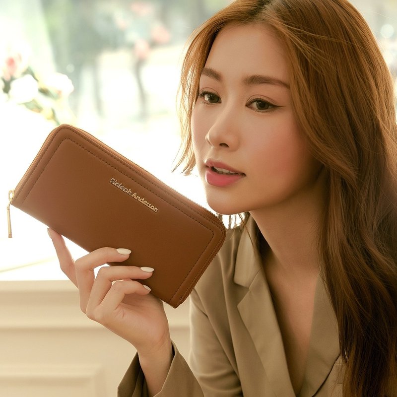 【Kinloch Anderson】Carol Zipper Long Wallet - Caramel - Wallets - Faux Leather Brown