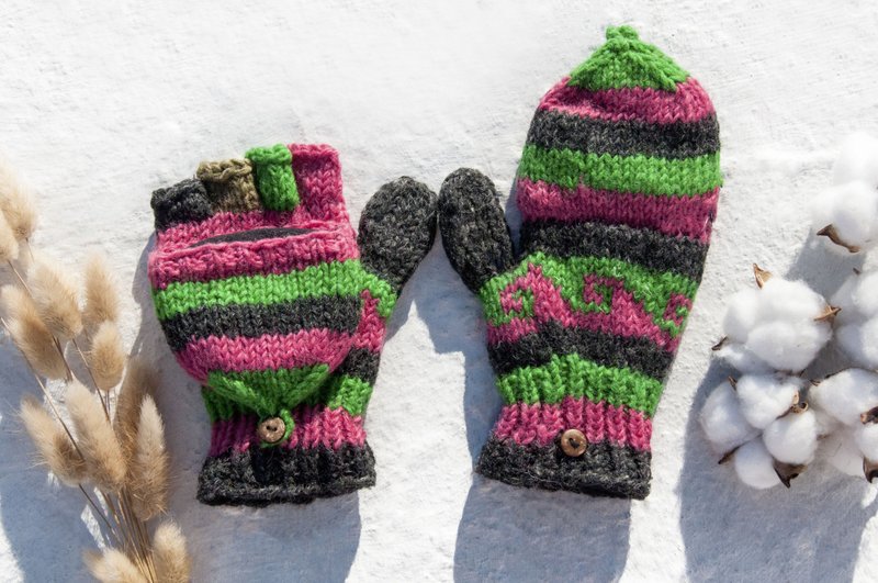 Hand Knitted Pure Wool Knitted Gloves/Removable Gloves/Inner Brush Gloves/Warm Gloves-Nordic Forest Department - Gloves & Mittens - Wool Multicolor