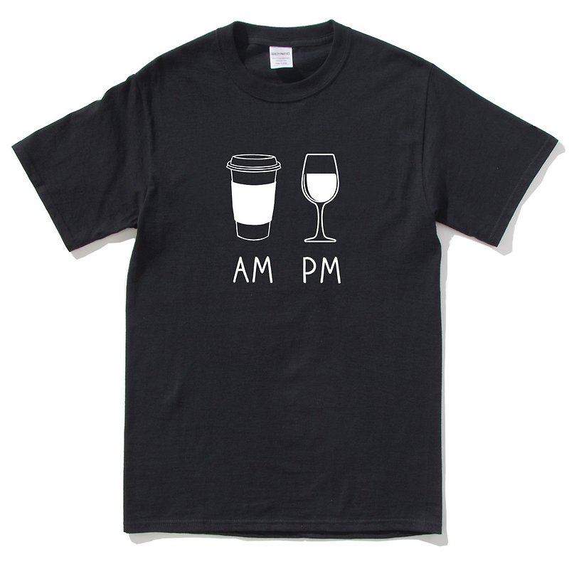 COFFEE AM WINE PM black t shirt