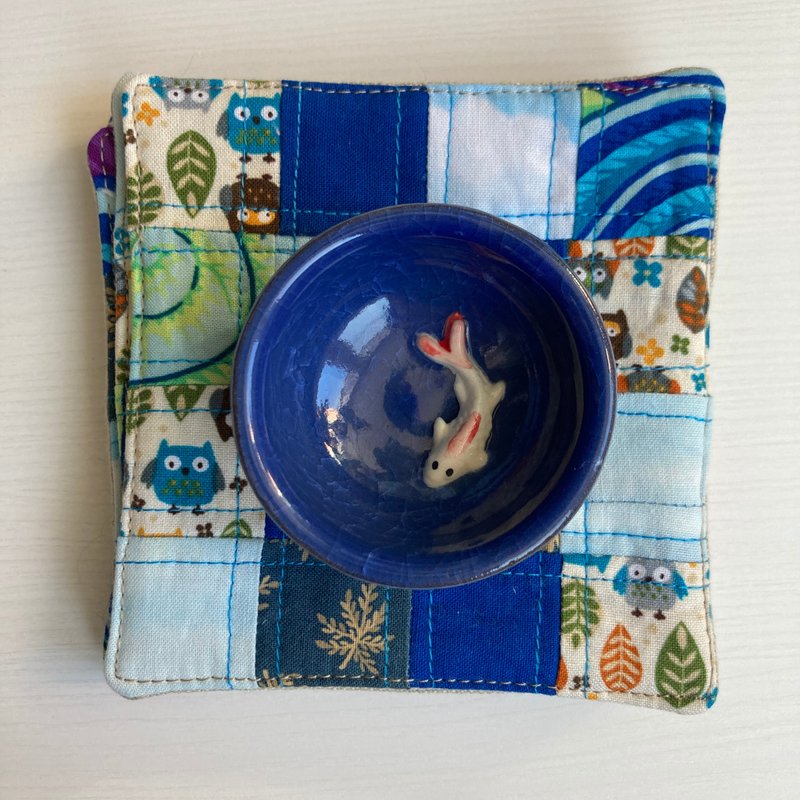 Set of coaster 6 Linen-cotton coasters set 11.5 x 11.5 cm - 杯墊 - 亞麻 藍色