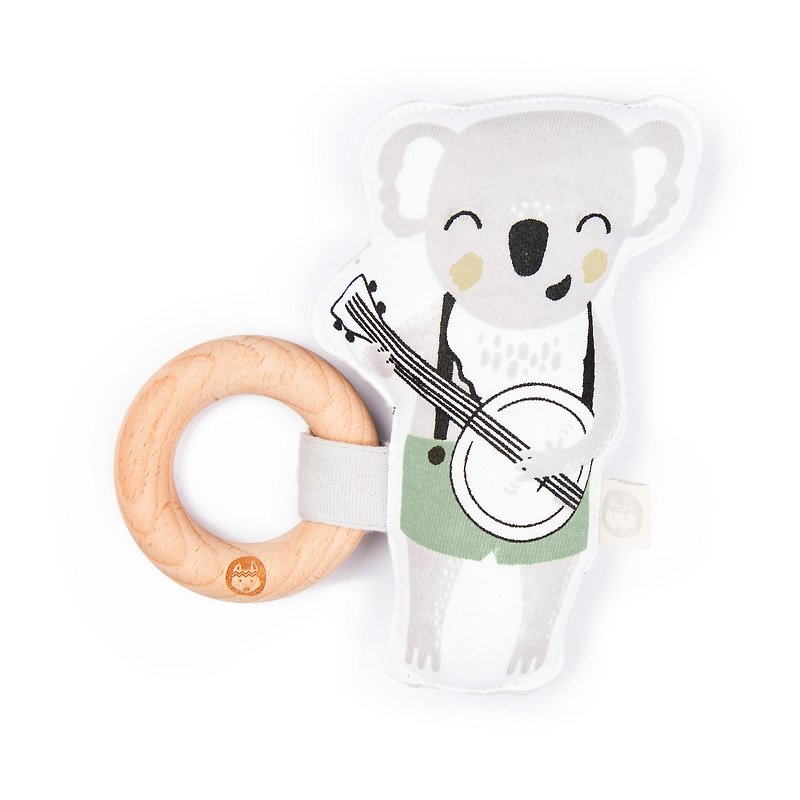 Organic Cotton Beech Teeth Fixer – BANJO RATTLE - Kids' Toys - Cotton & Hemp Gray