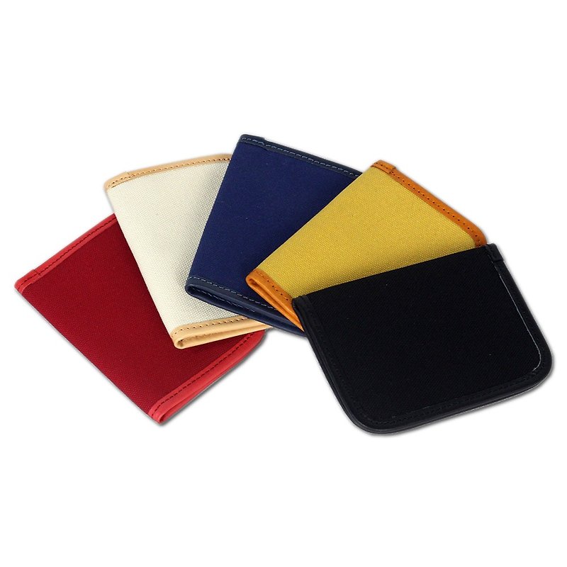 Simple canvas with leather passport holder / card holder / ticket holder / wallet red / white / blue / yellow / black - Wallets - Cotton & Hemp Multicolor