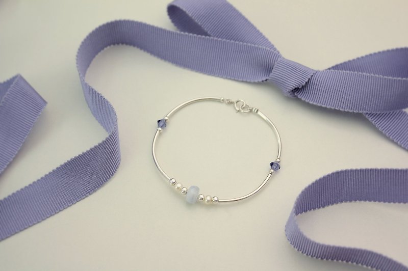 *hippie* Crepuscle│Lavender agate and crystal sterling silver bracelet /brangle - Bracelets - Gemstone Purple