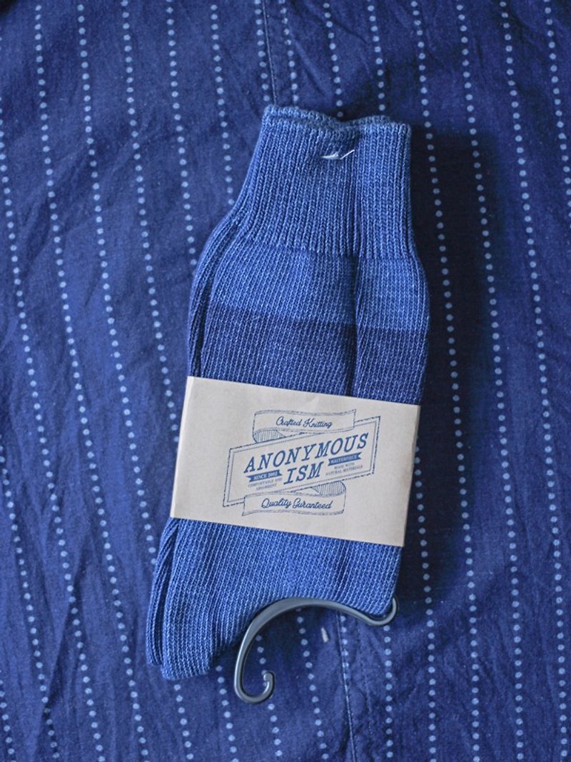 [Picks] Anonymous Ism striped blue-stained socks made in Japan handmade blue dye cotton Outdoor outdoor general thickness - Socks - Cotton & Hemp 
