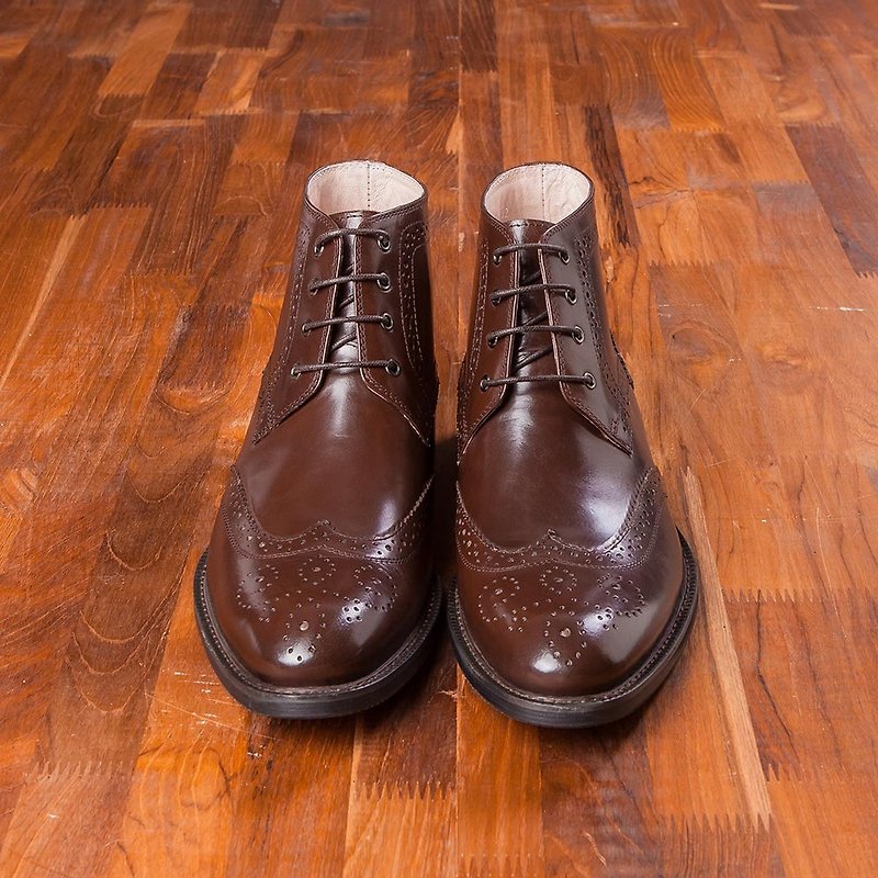 Vanger Gentleman Style Full Wing Derby Boots Va242 Coffee - รองเท้าลำลองผู้ชาย - หนังแท้ สีนำ้ตาล